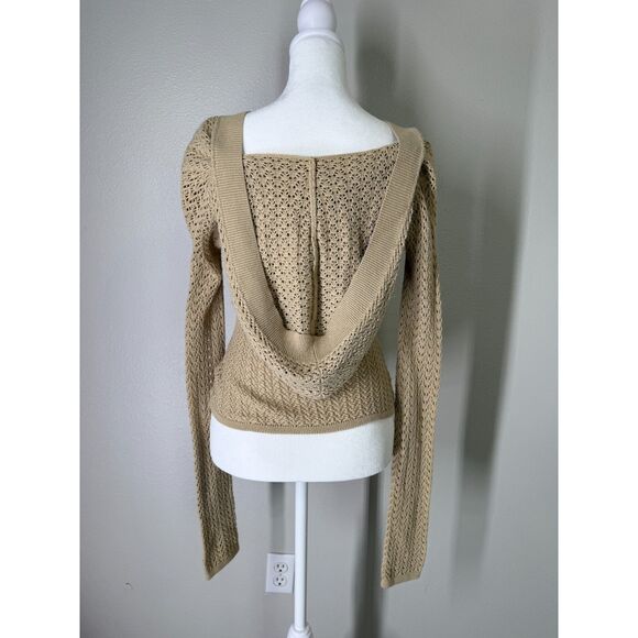 Y2k Vintage Fossil Open Knit Hooded Sweater Sz XS Fitted Boho Neutral Beachy - Picture 4 of 7